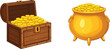 © MstMuktarinaAkter - Treasure chest illustration, pot of gold vector, golden coins cartoon, wealth concept artwork, money container clipart, fortune symbol graphic design