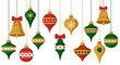 © Silent Vector - Festive hanging christmas ornaments in green red gold with bows and snowflakes