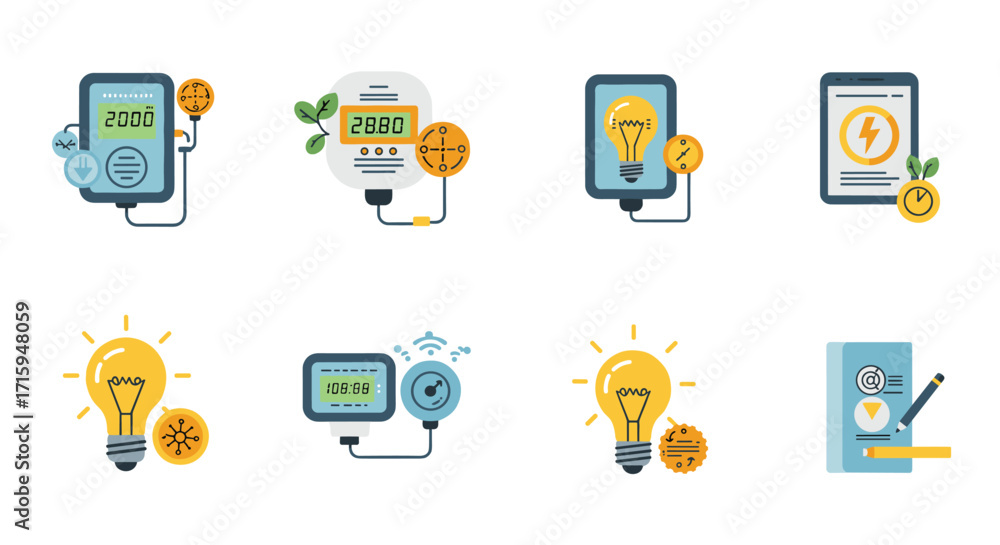Metering Flash Icon Smart energy metering and monitoring icons in flat design Stock Vector ...