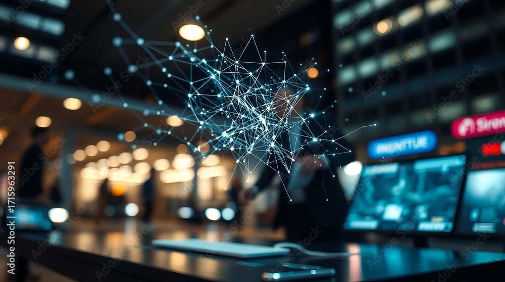 Modern data network visualization with digital connections and blurred ...
