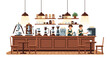 © MyOwnSheep - Detailed illustration of cozy coffee shop setting with barista preparing drinks