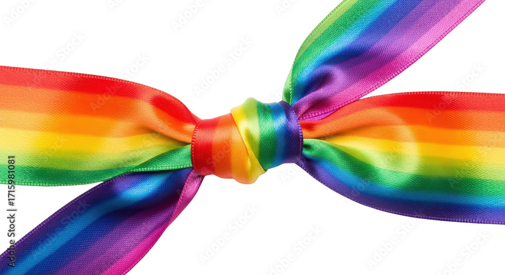 Equality Ribbon Rainbow pride ribbon tied in a knot, colorful satin fabric with LGBT ...