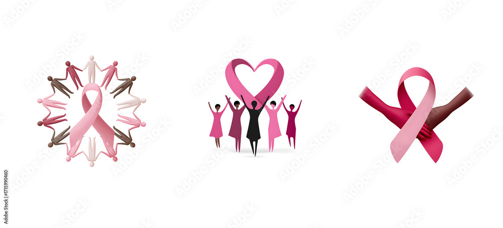Round breast cancer support stickers with women holding hands, pink ...