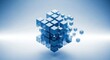© HabiburRahman - Interconnected blue cubes representing digital network isolated on white background