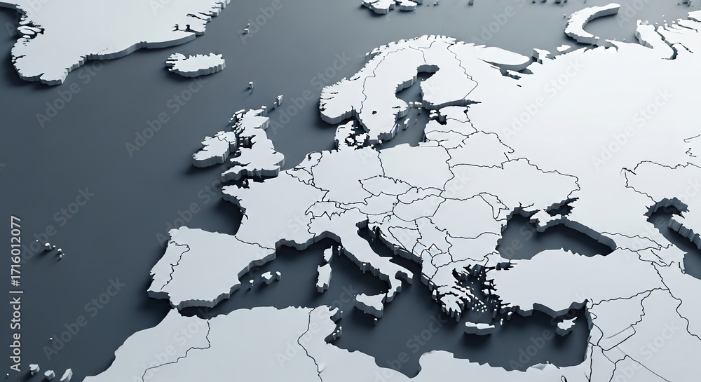 Frostcovered map of europe in a minimalist and monochromatic design ...