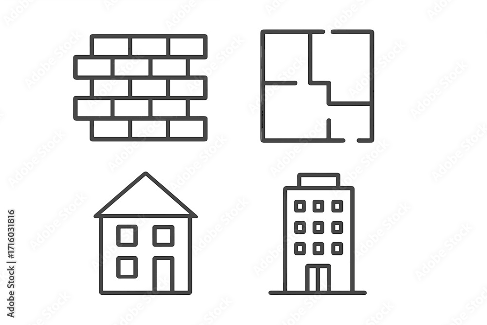 Building & construction line icon set. Architecture symbols for real ...