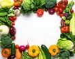© denkar - Colorful Assortment of Fresh Vegetables Bordering a White Surface Overhead Studio Shot