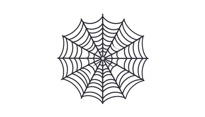 A simple vector icon of a classic spider web. This monochrome illustration features a flat design with clean outlines, isolated on a white background