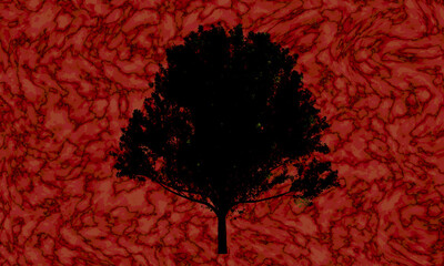 Wall Mural - A stark black tree silhouette against a textured red and orange abstract background design element art