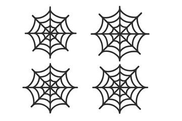 Spiderweb icon set. Cobweb symbol collection. Vector cartoon illustration for halloween. Spooky horror design element. Simple black outline arachnid net trap isolated.