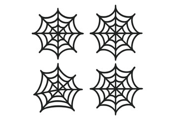 Spiderweb icon set. Cobweb symbol collection for Halloween design. Spooky, creepy gothic vector illustration. Black line art silhouette of an arachnid trap on a transparent background.