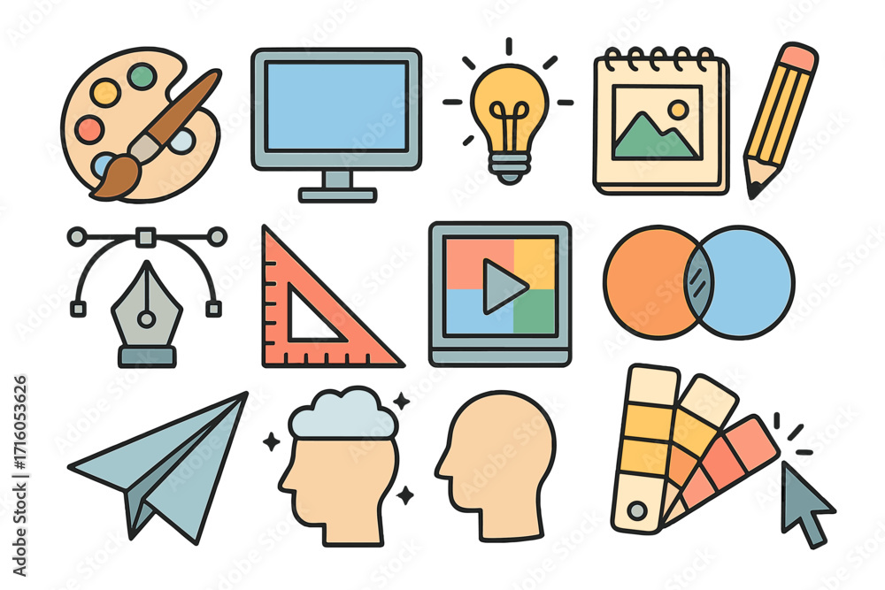 Graphic design creative process icon set. Vector collection of art ...