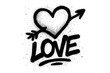 © Clara - Graffiti love word with heart and arrow. Urban street art style typography. Vector illustration with black spray paint texture and overspray effect on a white background.