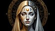 © Rita - Woman face with moon crown in mystical portrait blending fantasy and astrology. Generative AI.
