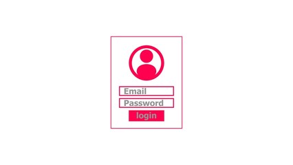 Simple login interface design with icon email and password fields and login button red color 4k illustration. black background 4k illustration.