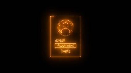 Wall Mural - Simple login interface design with icon email and password fields and login button neon bright orange color animation. black background 4k video.
