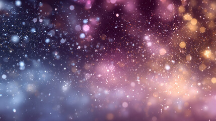 Wall Mural - Abstract glitter dust particle sparkle over blurred colorful light bokeh background. Celebration festive magic concept for greeting card.