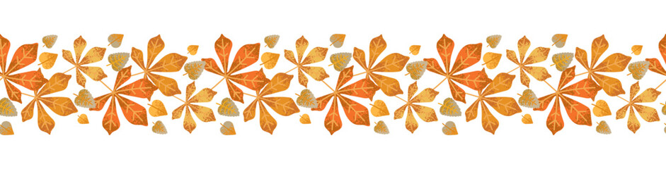 Wall Mural - autumn border of beautiful leaves. seamless horizontal leaf pattern. vector design for thanksgiving,