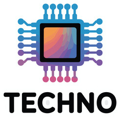 Techno Circuit Board Sticker with Colorful Gradient and Bold Text Design