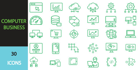 Computer business icon set. Editable stroke. Vector illustration transparent