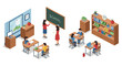 © Santiago - Isometric classroom scene with students and teachers in school environment