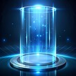 © Nasrin - Futuristic Teleportation Device with Glowing Blue Light and Energy Particles Representing Advanced Technology and Innovation in a Modern Digital World
