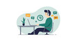 © Sapphire - Customer support professional using laptop with headset in modern flat design