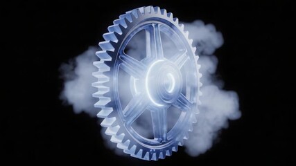 A Stunning Visual Representation of an Illuminated Gear Mechanism Surrounded by Ethereal Smoke, Showcasing the Fascination of Mechanical Engineering and Design