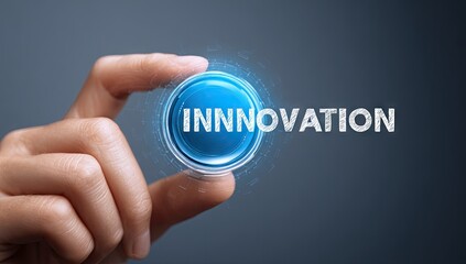 Hand Holding Innovation Button Digital Interface.