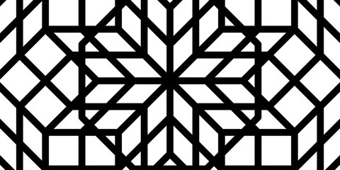 Abstract geometric pattern with interlocking black lines forming a grid-like structure. The background features a gradient transitioning