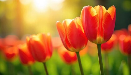 Wall Mural - vibrant tulips in full bloom, bathed in the warm glow of the spring sunshine a delightful display of