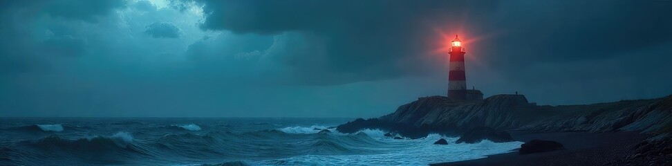Wall Mural - solitary lighthouse a dramatic stormy seascape, offering hope and guidance amidst isolation