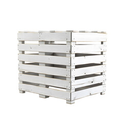 Rustic white wooden crate with slatted sides and open top isolated on transparent background