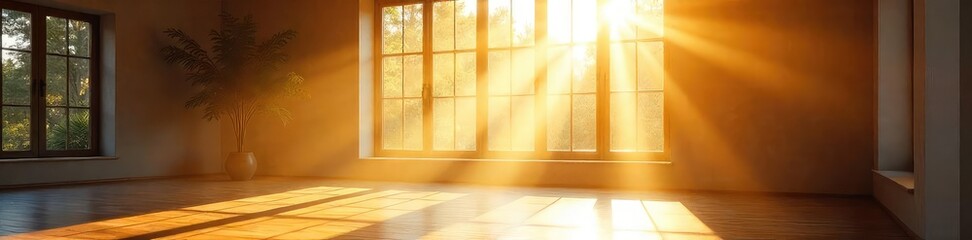 Wall Mural - sunlight streams through a large window, illuminating a bright, airy interior space dust motes dance