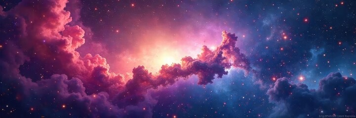 Wall Mural - Vibrant nebulae paint the cosmos with swirling hues of pink, blue, and gold Celestial bodies ignite the night sky with a breathtaking display of cosmic color , astronomy, stellar, night sky