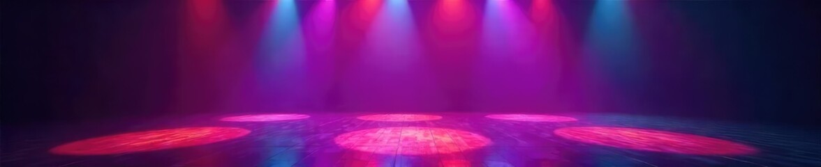 Wall Mural - vibrant stage lighting illuminates a dark empty dance floor, ready for a performance beams of colorf