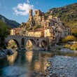 Dolceacqua's Bridge: A stunning scene of a medieval village, with the iconic arched bridge gracefully spanning the river and the ancient castle perched on the hillside.
