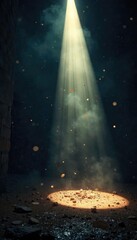 Wall Mural - a single beam of light pierces the darkness, illuminating dust motes and revealing hidden textures i