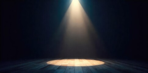 Wall Mural - a single spotlight illuminates an empty stage, ready for a performance the beam cuts through the dar