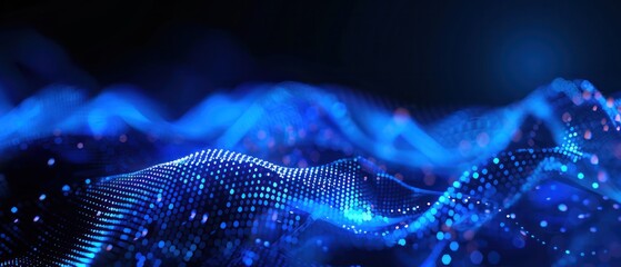 Wall Mural - Blue glowing light Futuristic Digital flow curve waver horizontal technology abstract background rippled.