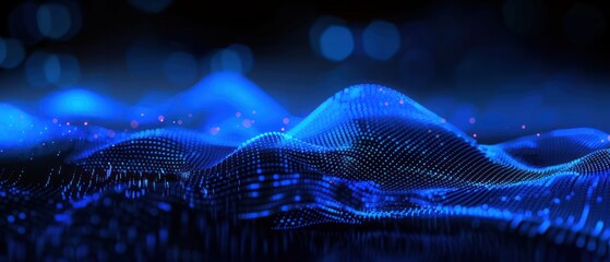 Wall Mural - Blue glowing light illustration Futuristic Digital flow curve waver horizontal technology abstract background.
