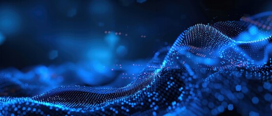 Wall Mural - Blue glowing light Futuristic Digital flow curve waver horizontal technology abstract background.