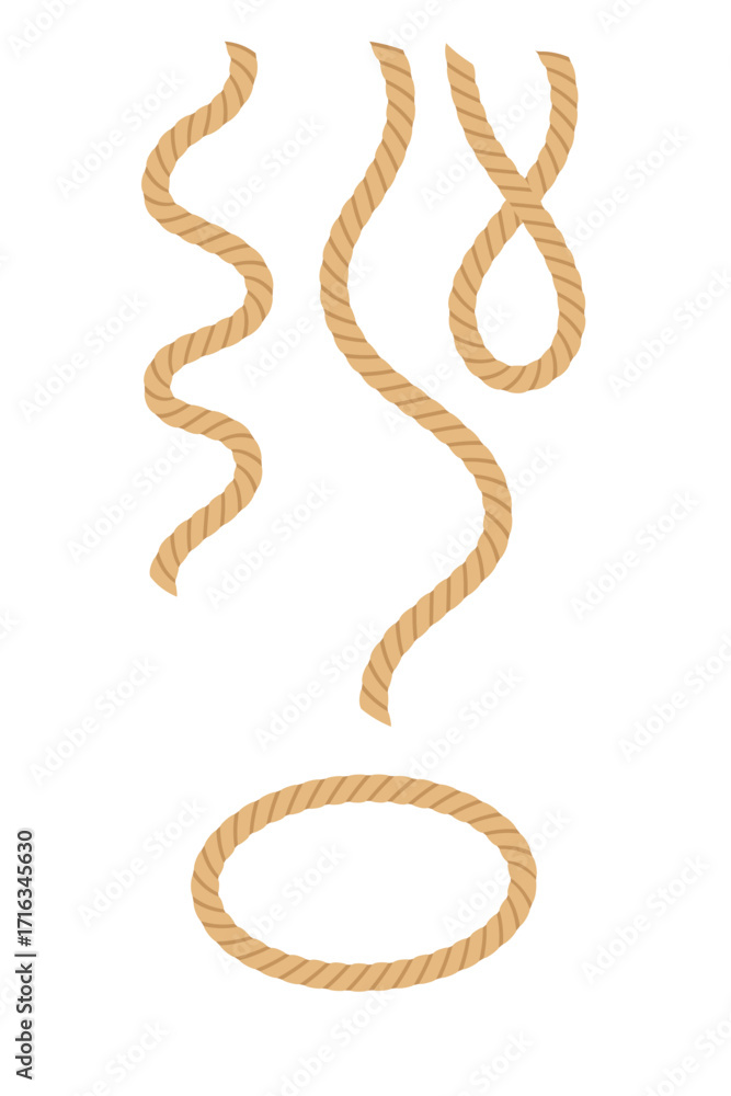 Circular Loop Rope Rope collection with twisted brown fiber texture. Natural cord pieces ...