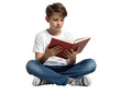 © shamsuzzoha - Young Boy Sitting Cross-Legged Reading a Book, Transparent Background