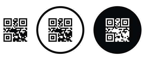 Black QR code icon digital payment and e-wallet transactions on isolated white background.