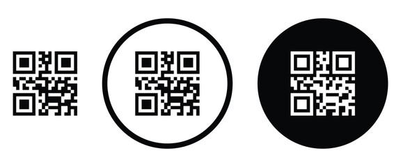 Modern black outline QR code icon design. Simple glyph representing smartphone scanning and quick access to links or apps. Vector symbol of a business card QR code