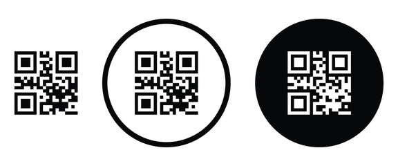 Modern black outline QR code icon design. Simple glyph representing smartphone scanning and quick access to links or apps. Vector symbol of a business card QR code
