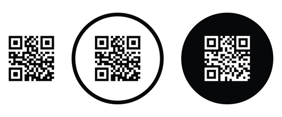 Modern black outline QR code icon design. Simple glyph representing smartphone scanning and quick access to links or apps. Vector symbol of a business card QR code