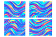 © Michael - Set of four iridescent holographic abstract backgrounds. Fluid vibrant color waves and liquid metal ripples. Wavy metallic texture with a colorful esoteric aura spectrum.