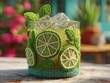 © Alex - embroidered yarn mojito glass poster: a photorealistic tropical scene with lime and mint details, perfect for sports bar or outdoor terrace decor